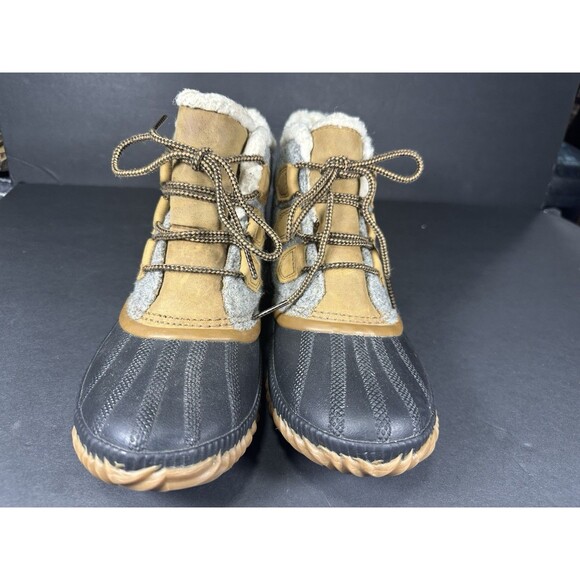 Sorel Out N About Plus Waterproof Duck Boots Gray Felt Tan Leather Size 9 - Picture 2 of 11